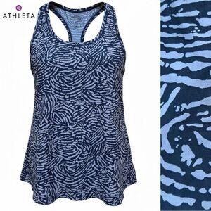Athleta Blue Fingerprint Print Racerback Stretch Tank | Size 2X
